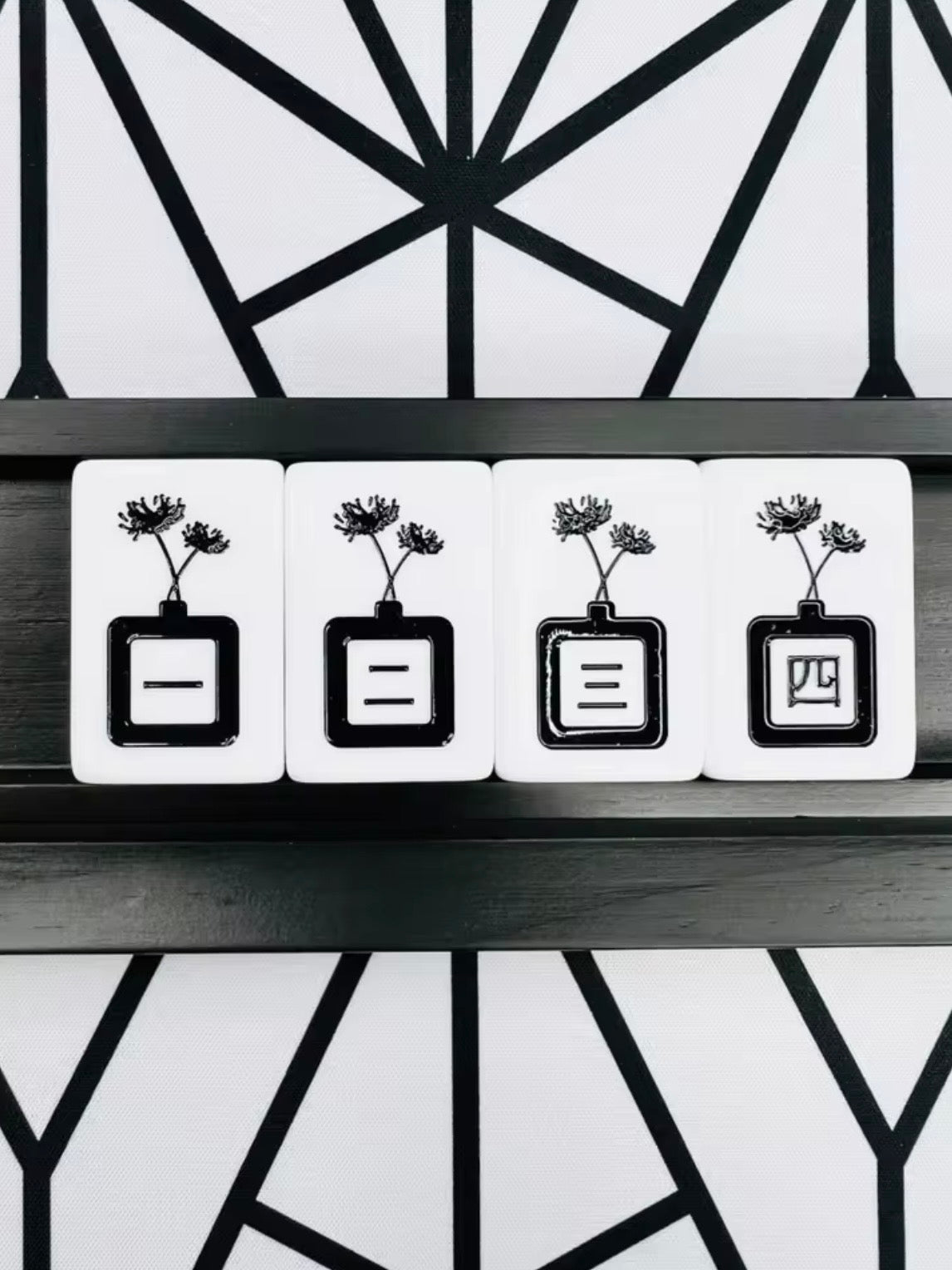 Black and white printed Mahjong tiles set