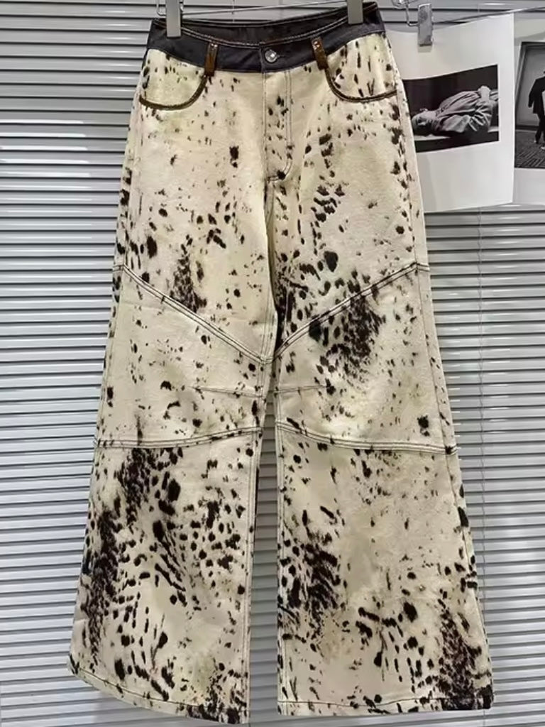 Beige and brown animal print denim fabric set of 2, top and pants