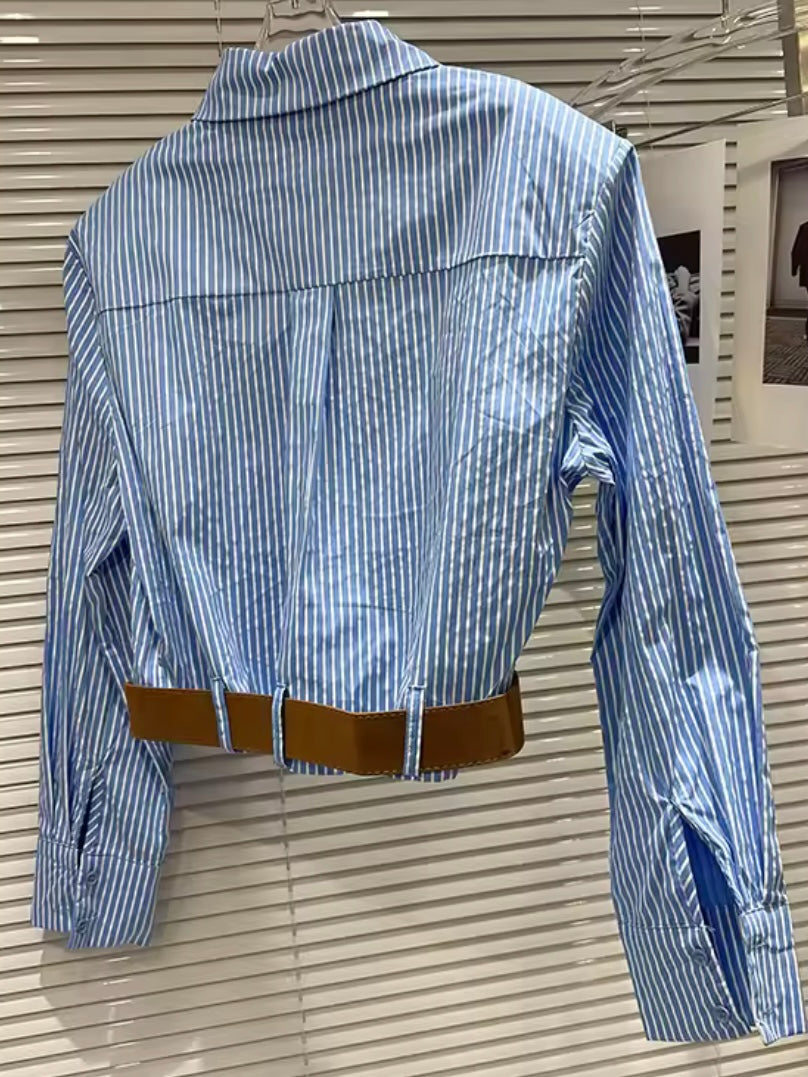 Striped belted shirt set of 2, shirt and pants