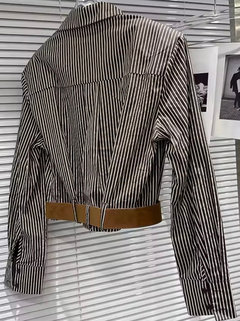 Striped belted shirt set of 2, shirt and pants