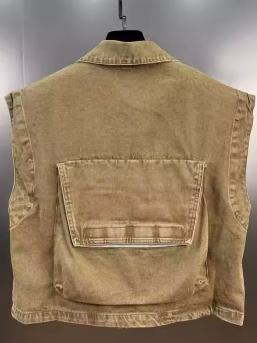 Brown denim cargo look set of 2 vest top and pants