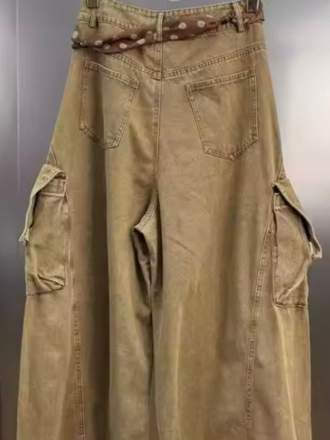 Brown denim cargo look set of 2 vest top and pants