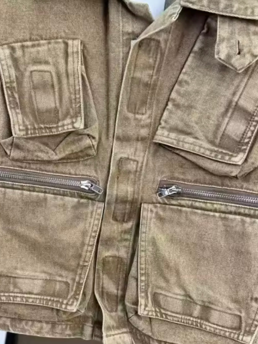 Brown denim cargo look set of 2 vest top and pants