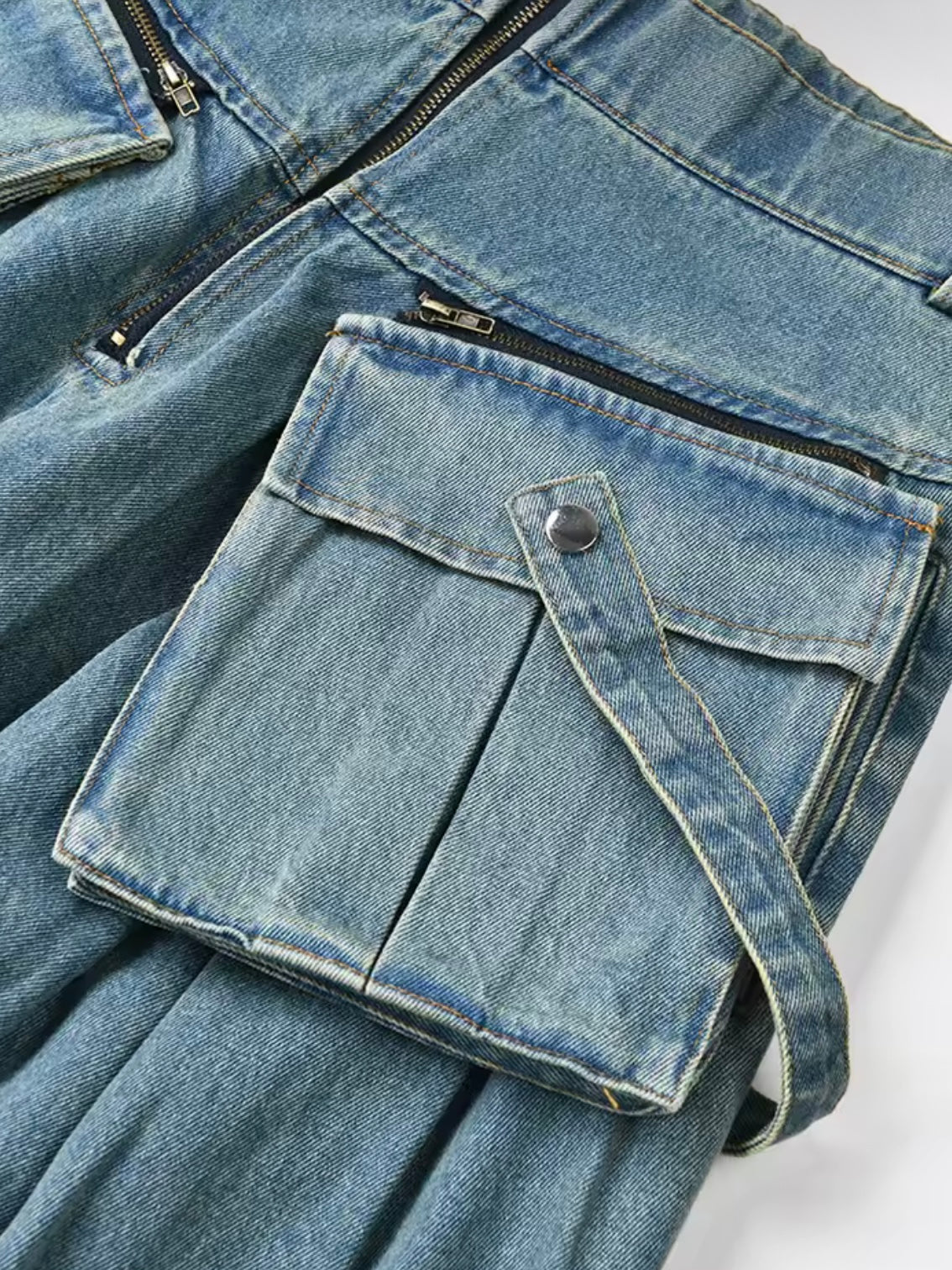 Light blue denim cargo look set of 2 jacket and pants
