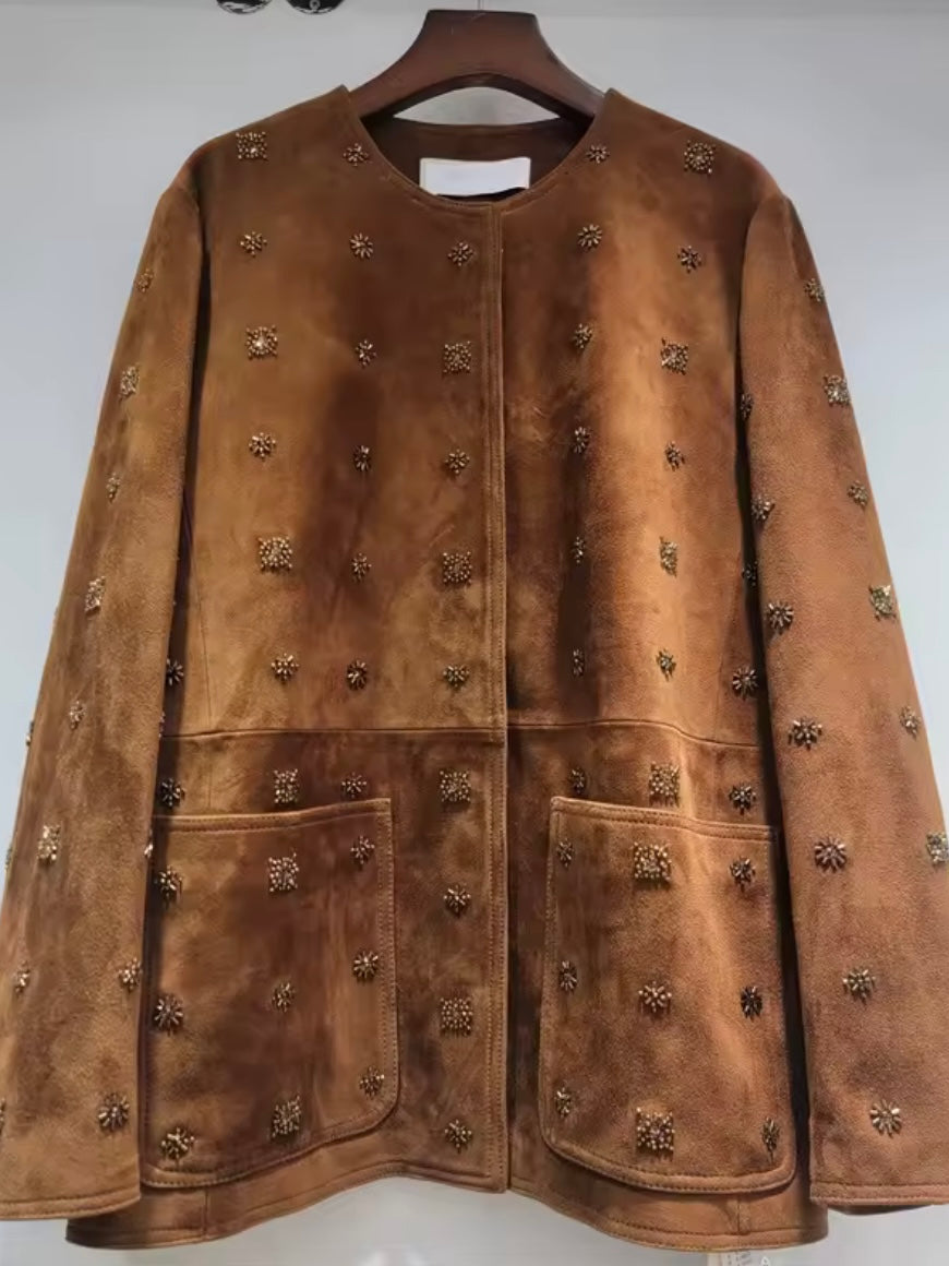 Brown leather jacket studded