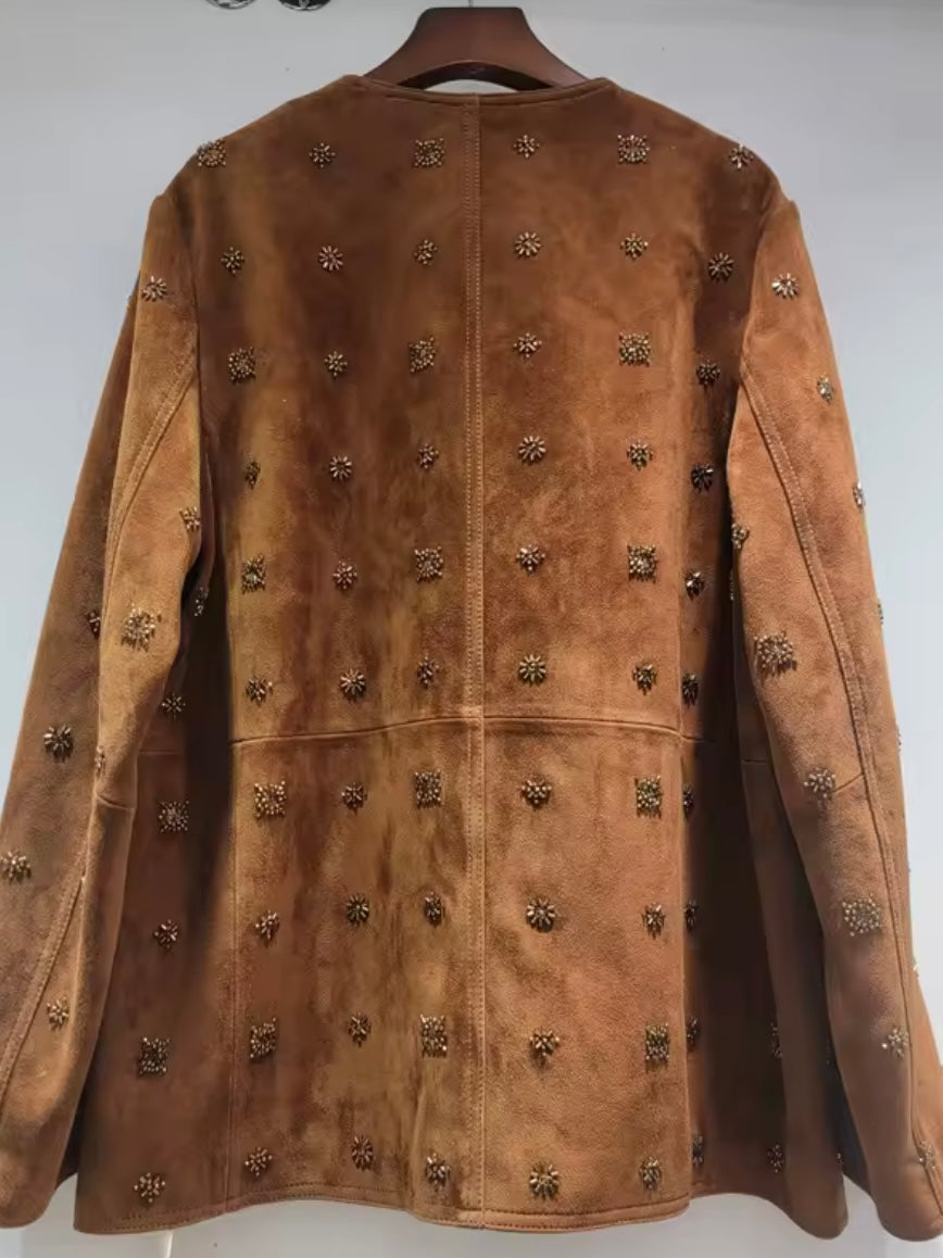 Brown leather jacket studded