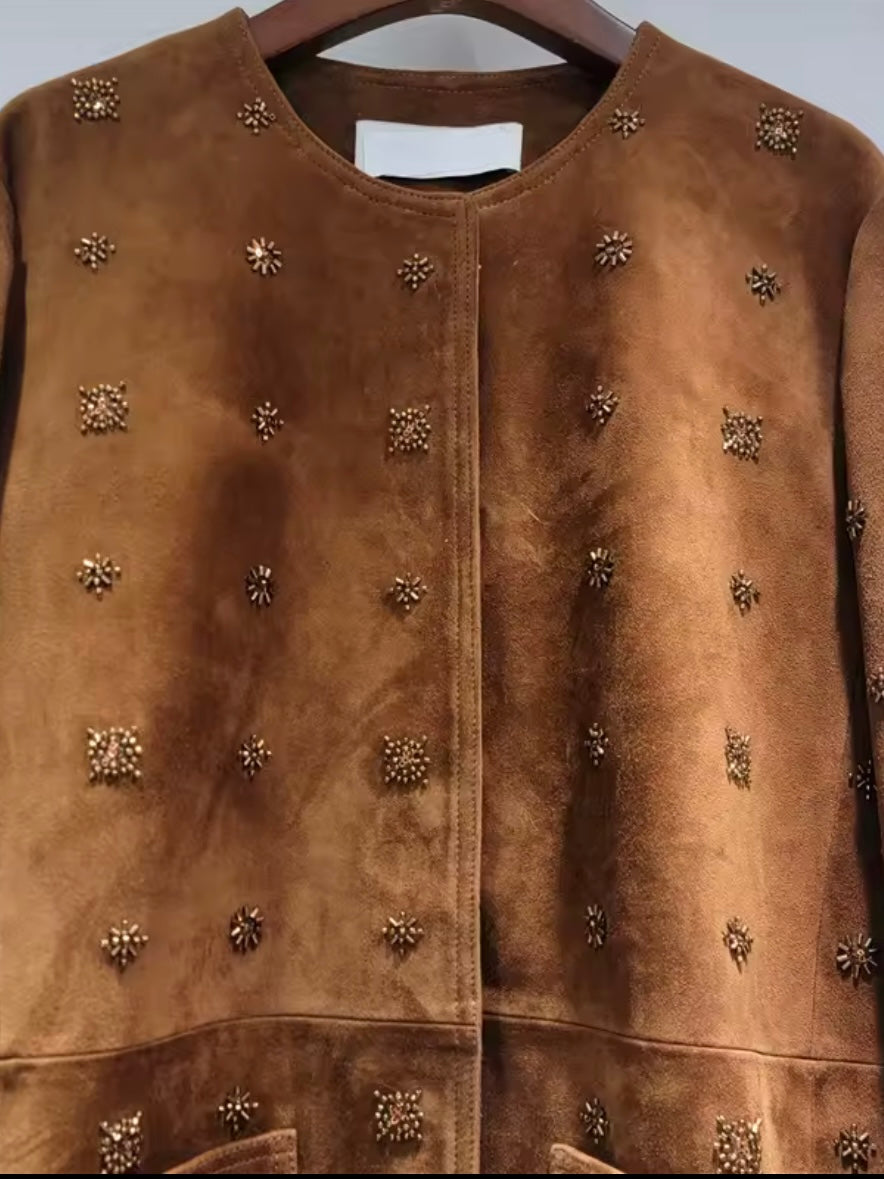 Brown leather jacket studded
