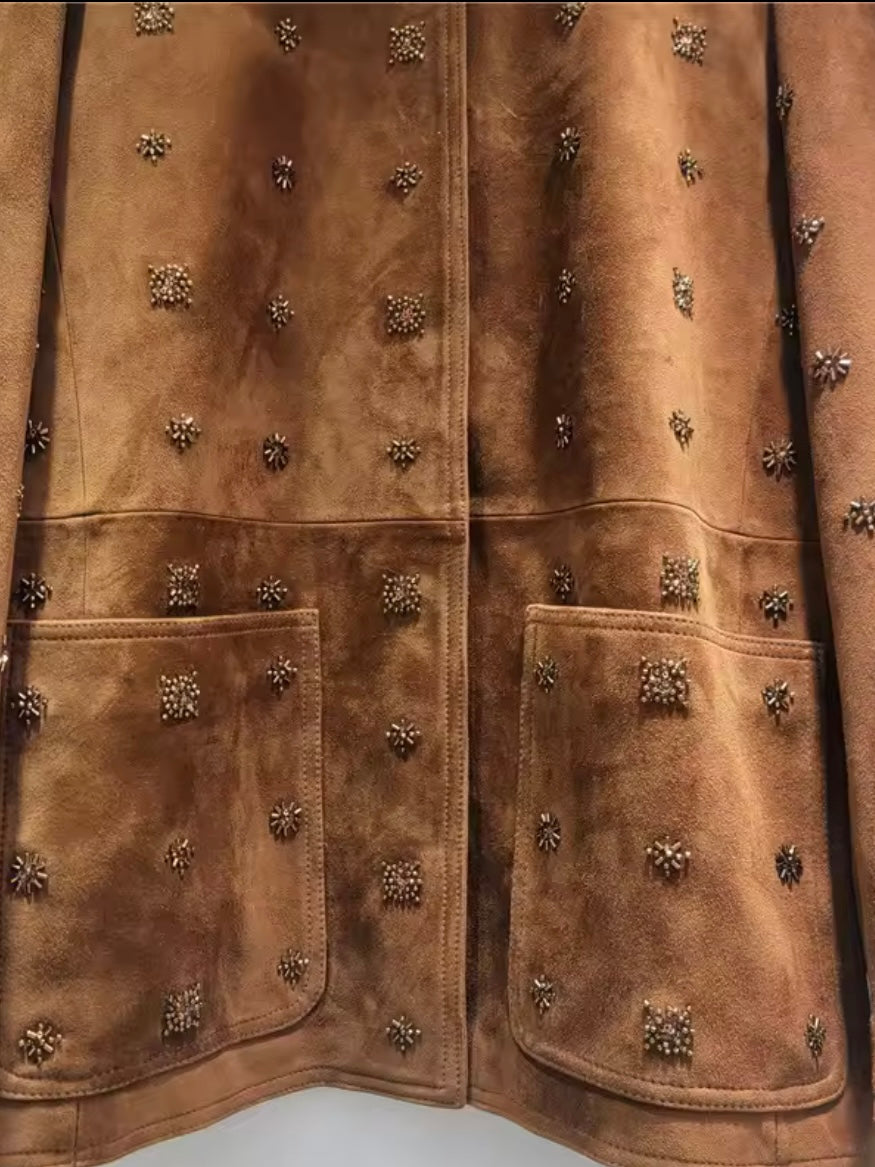 Brown leather jacket studded