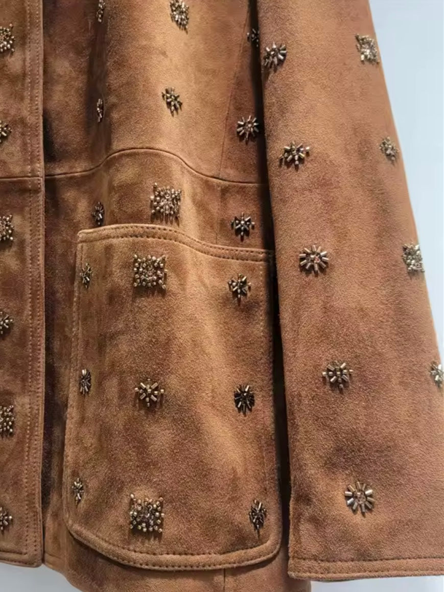 Brown leather jacket studded