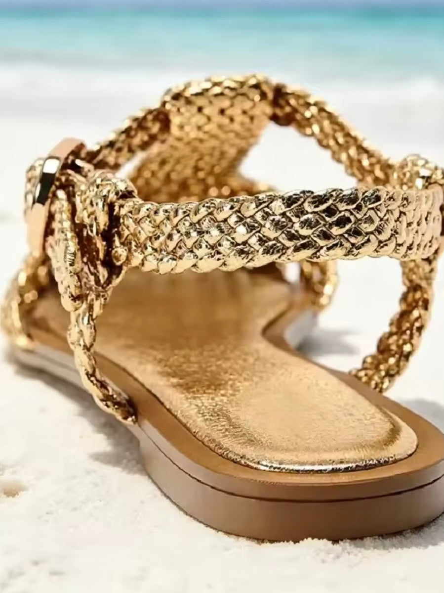 Black and gold flats shoes slingback