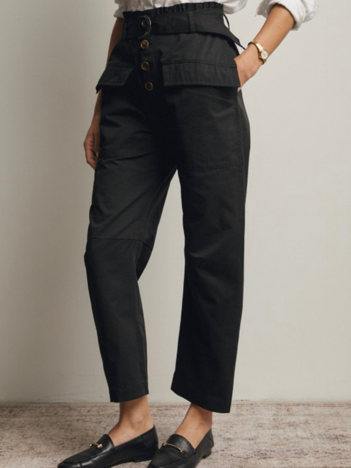Black and brown details barrel jeans pants