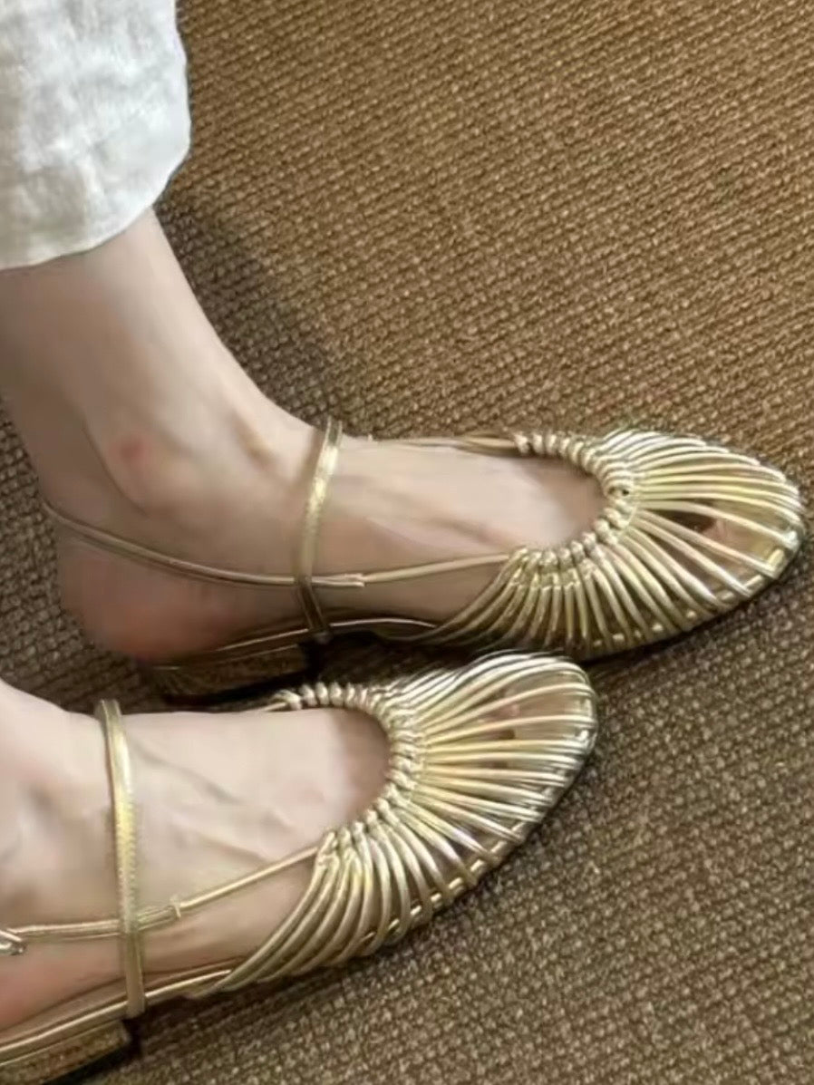 Gold flats shoes slingback