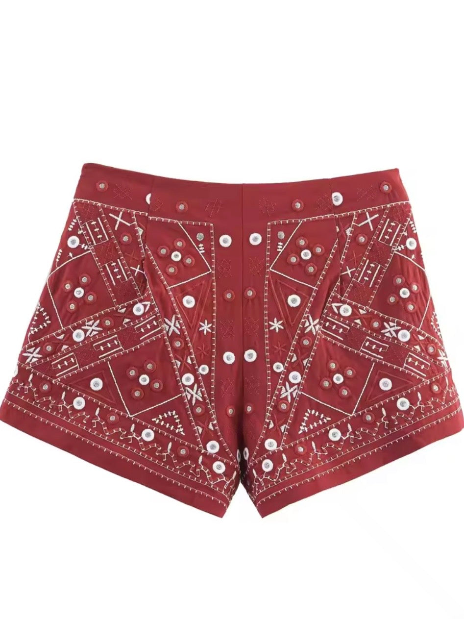 Red textured fabric set of 2 shirt and shorts pants