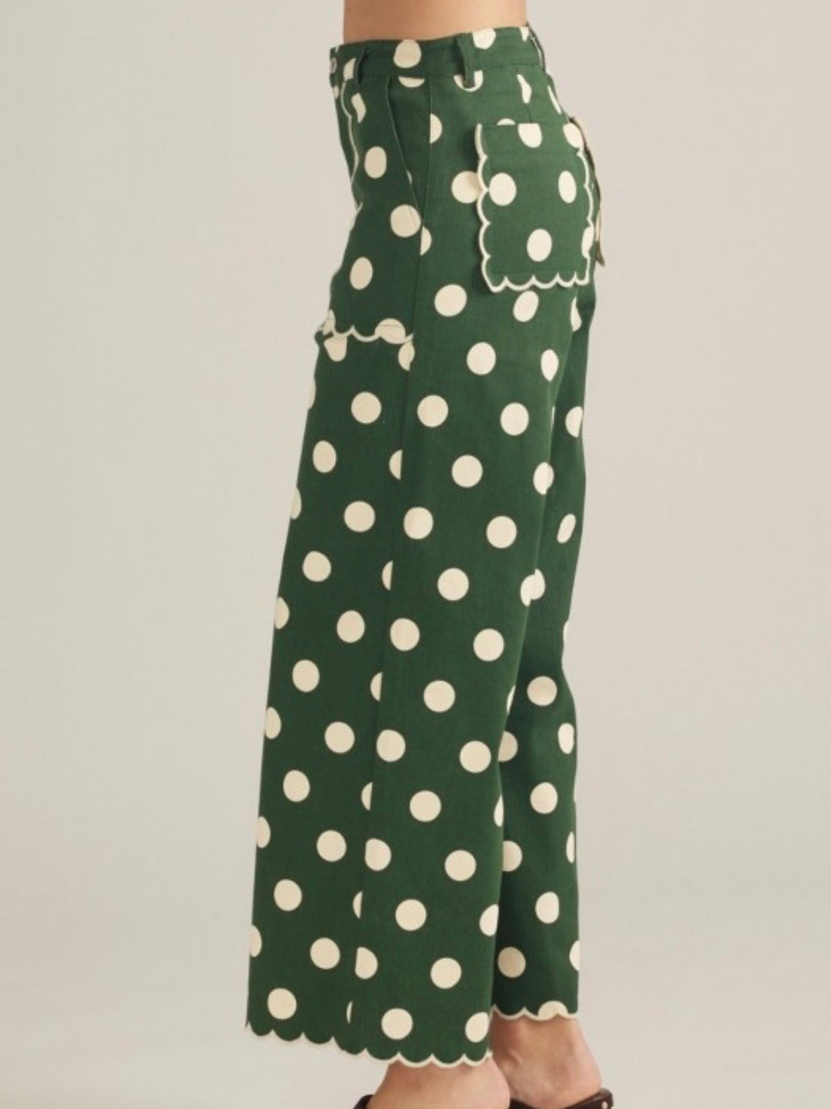 Colored polka dots fabric straight capri pants