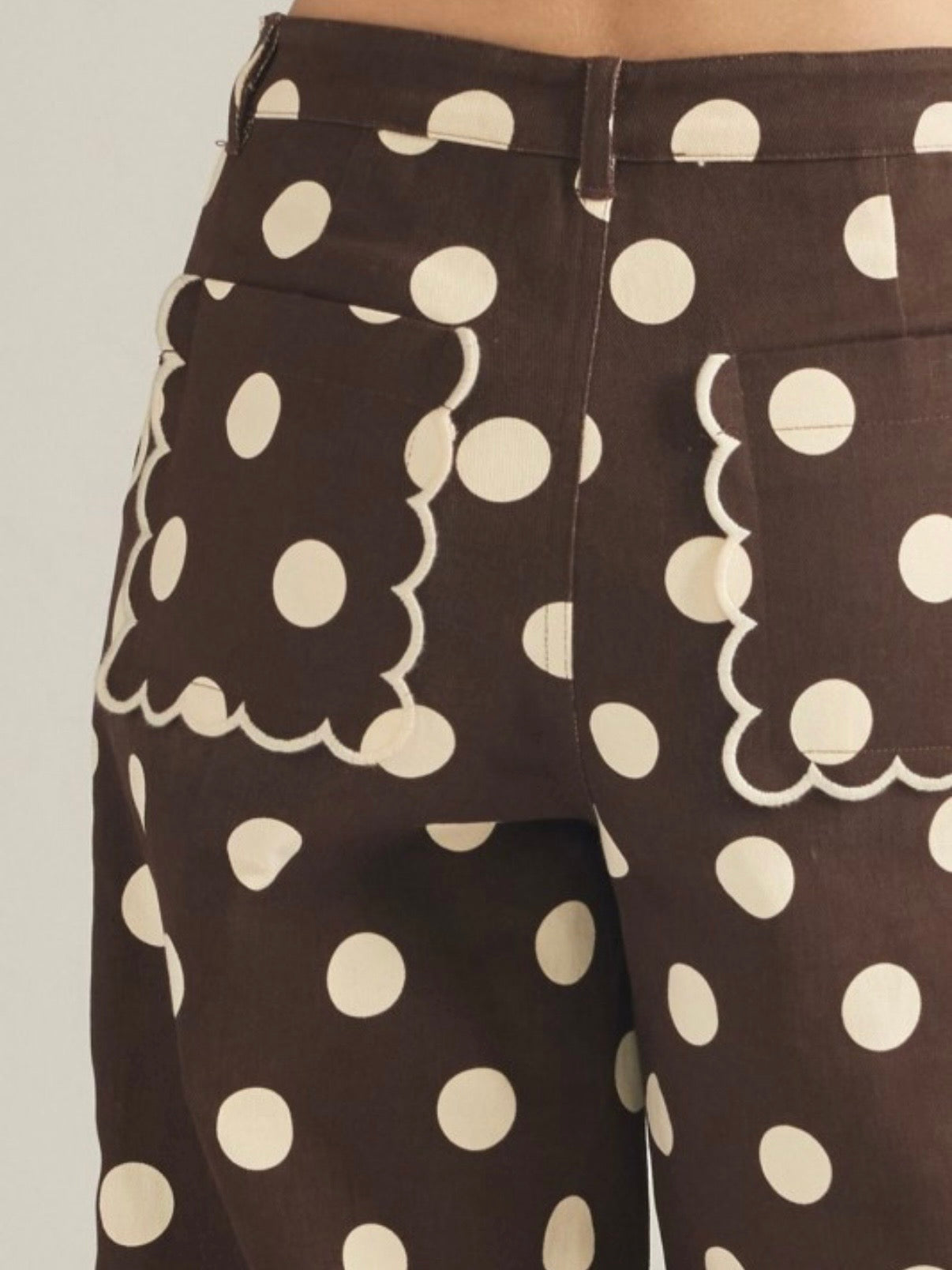 Colored polka dots fabric straight capri pants