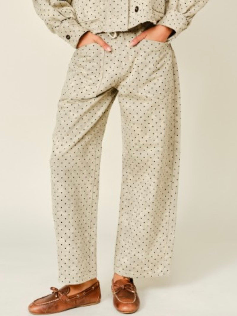 Natural polka dots Semi barrel seams set jacket and pants