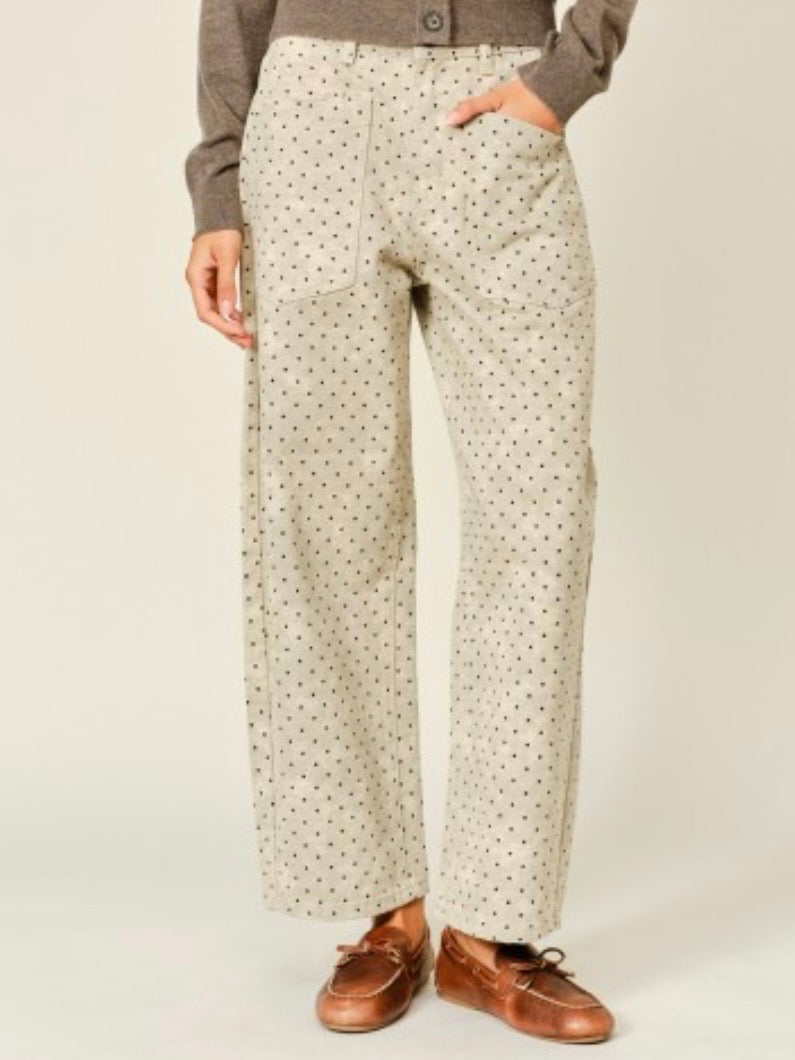 Natural polka dots Semi barrel seams set jacket and pants