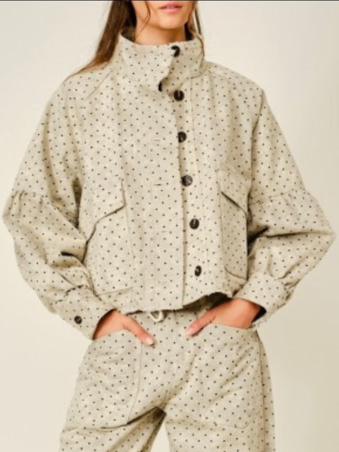 Natural polka dots Semi barrel seams set jacket and pants