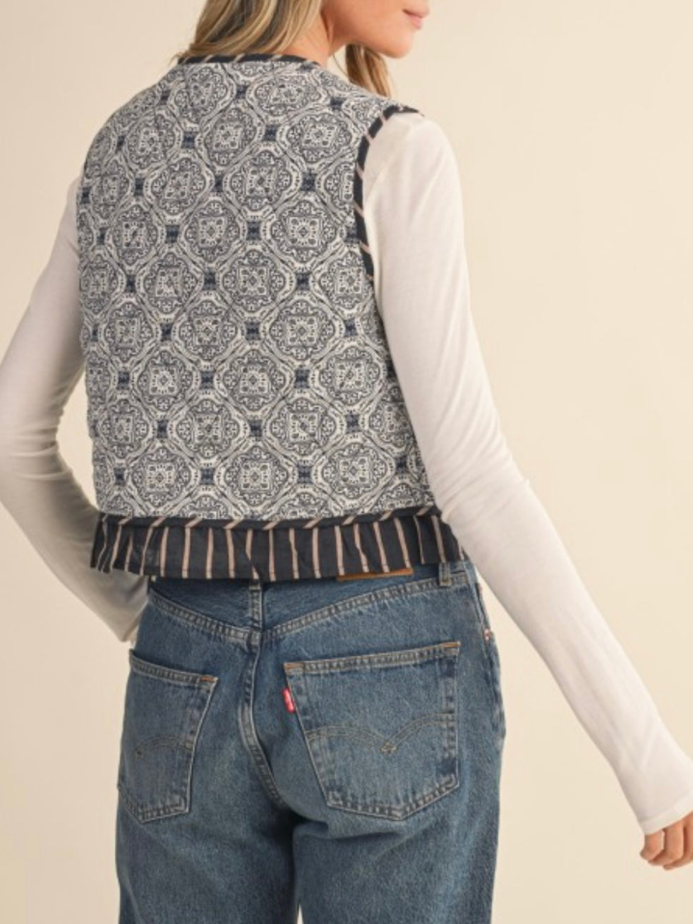 White and Blue printed quilted vest