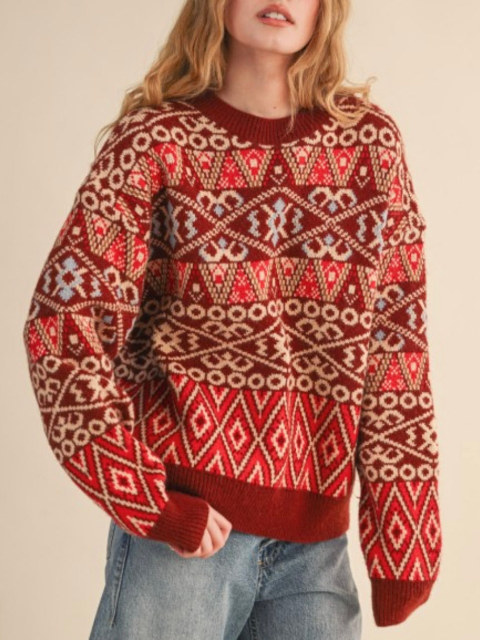 Red and pink knitted two tones sweater