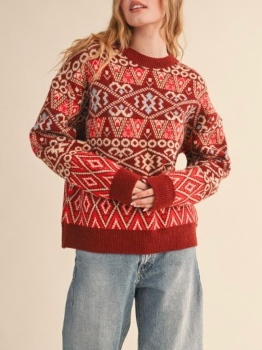 Red and pink knitted two tones sweater