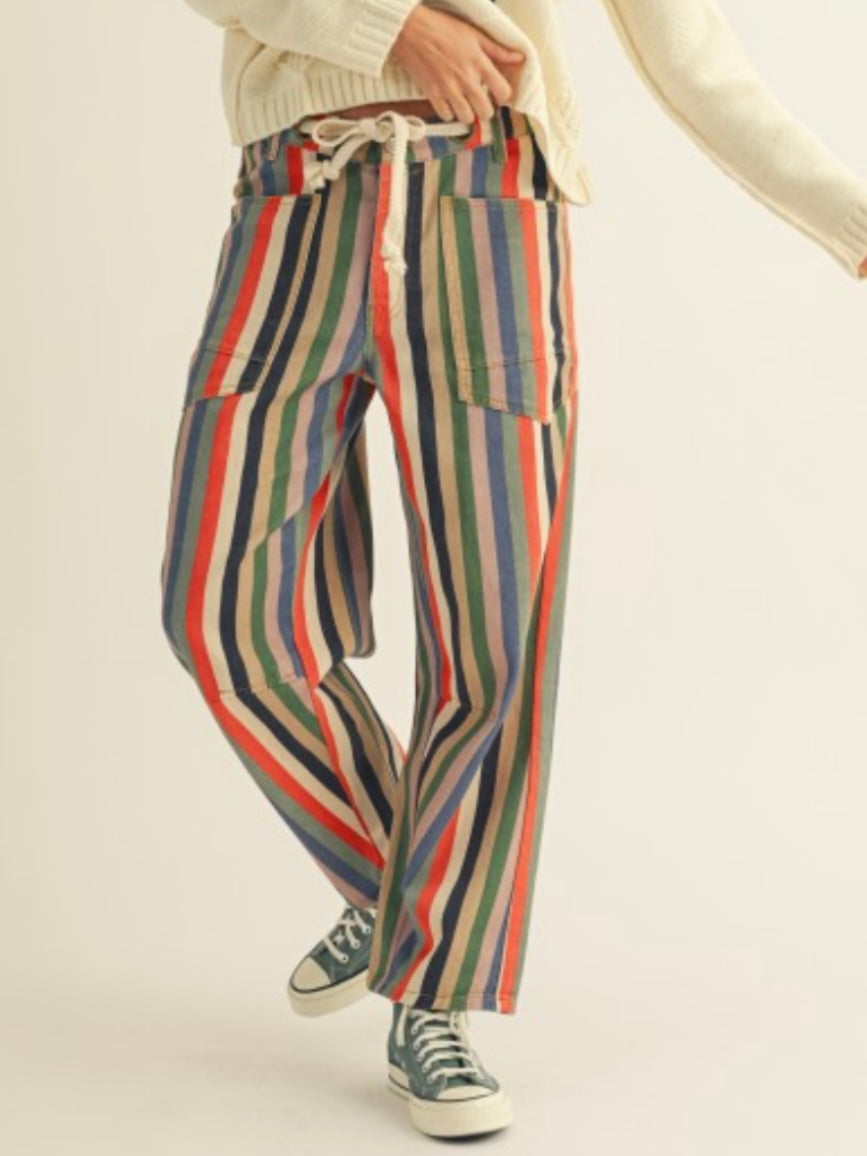 Striped tie laces relaxed fit jeans pants