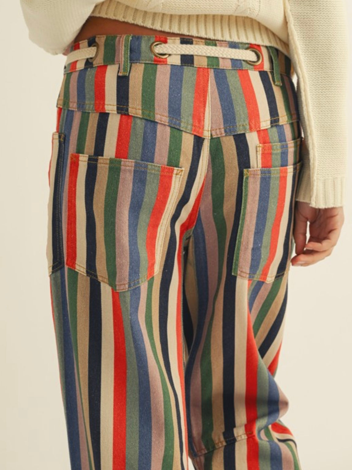 Striped tie laces relaxed fit jeans pants