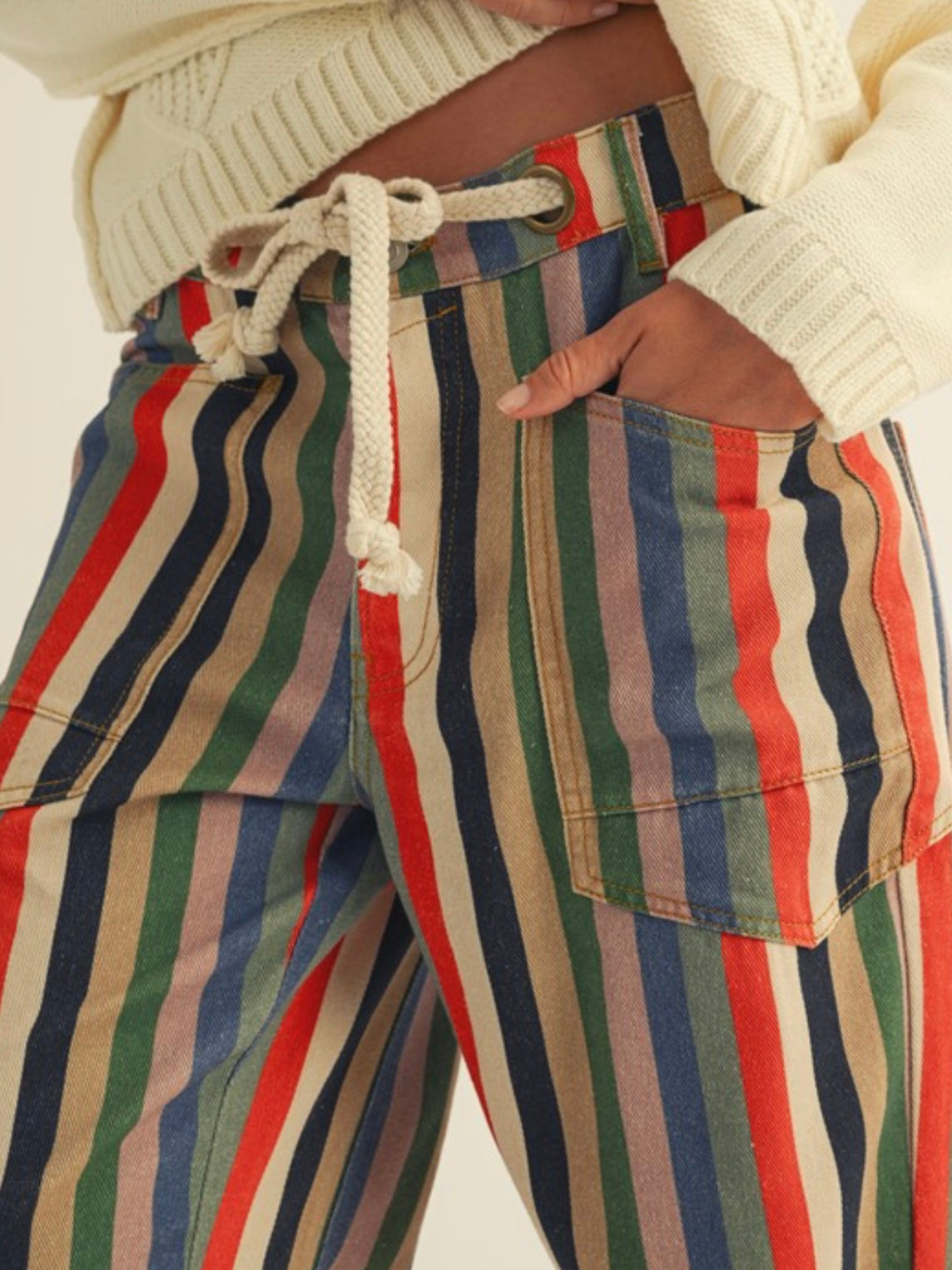 Striped tie laces relaxed fit jeans pants