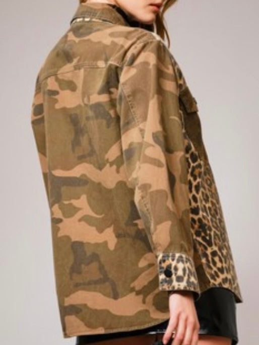 Camouflage and leopard patched mix fabrics jacket