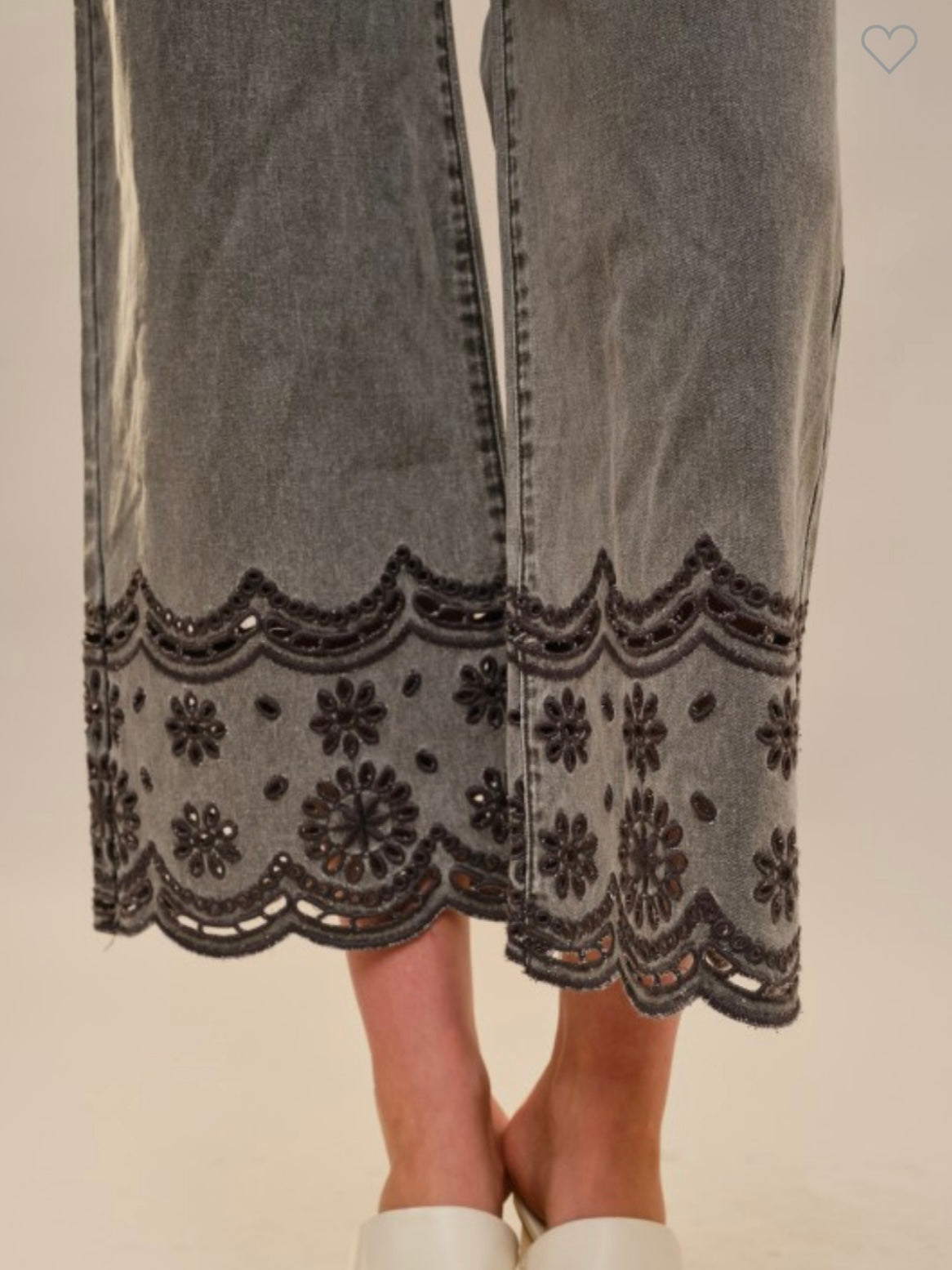 Black washed straight cut wide leg cropped jeans pants