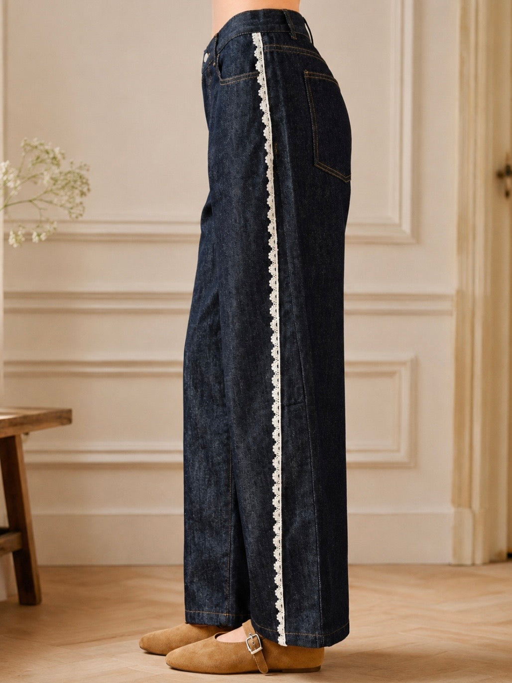 Dark blue jeans side lace Barrel pants