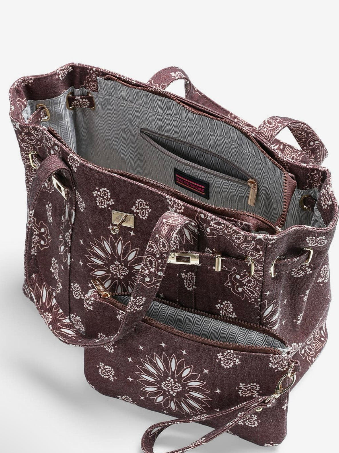 Colored bandana printed extra wallet belted closure handbag