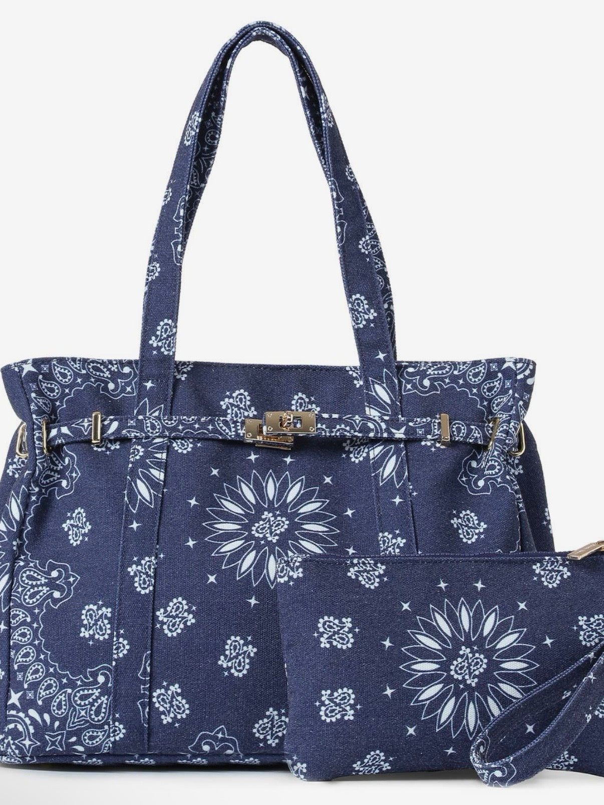 Colored bandana printed extra wallet belted closure handbag