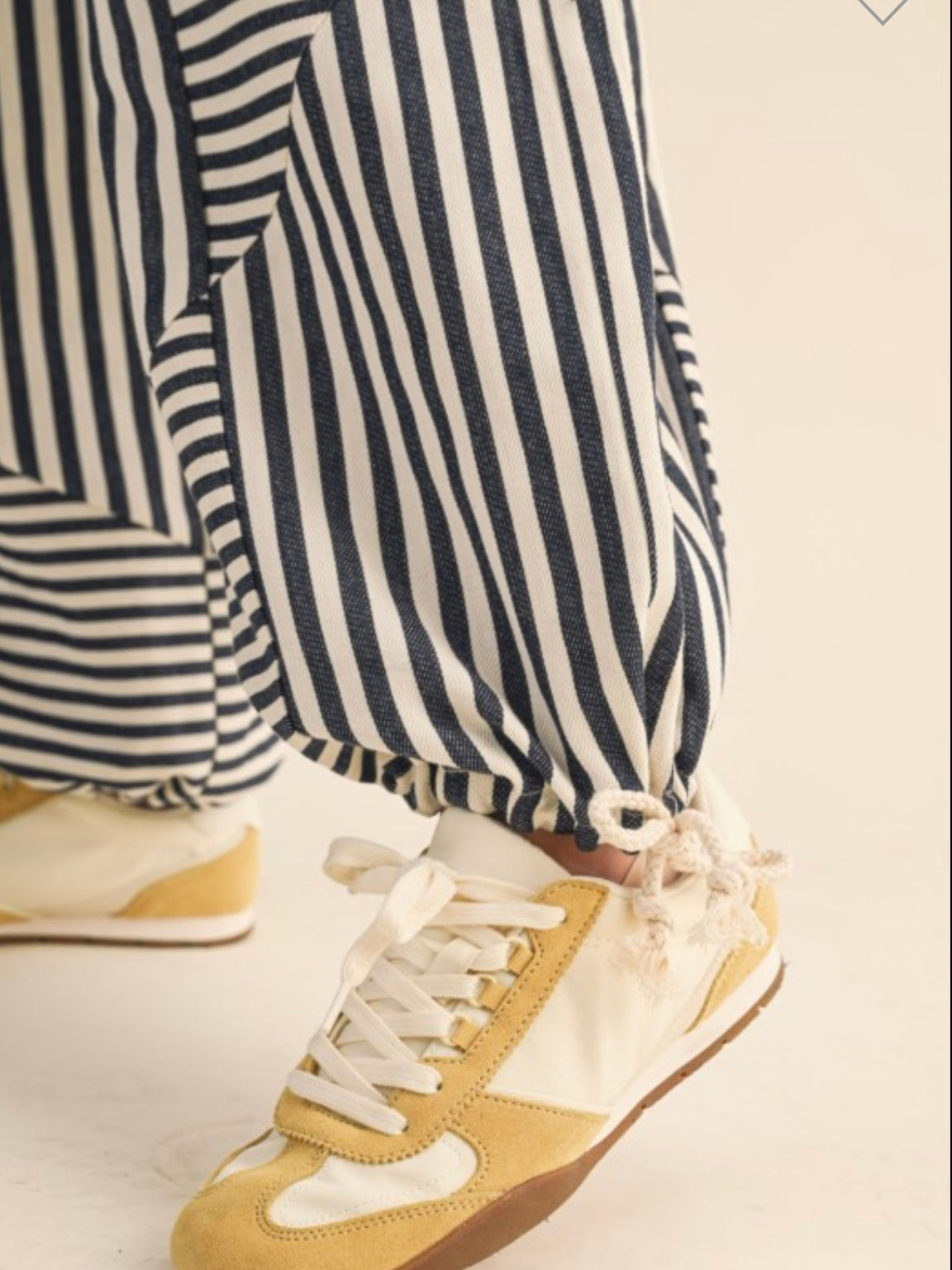 White and blue striped print parachute joggers pants