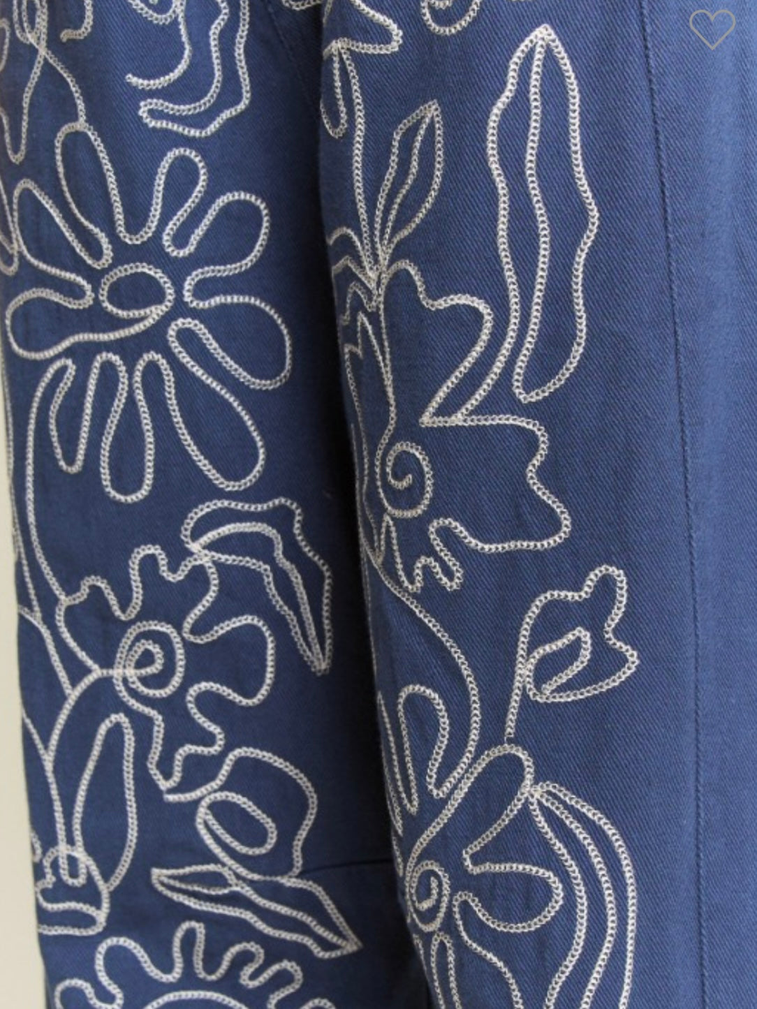 Blue straight floral embroidered jeans pants