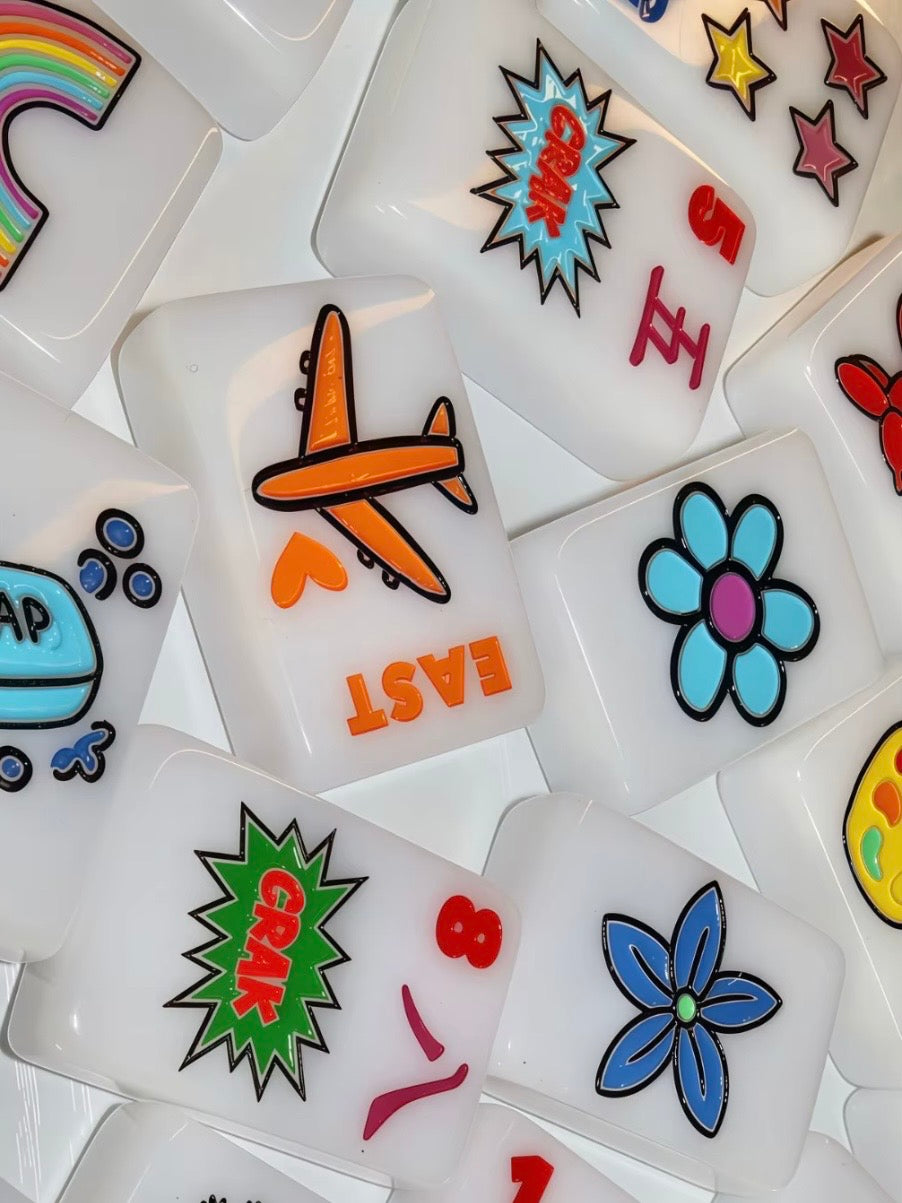 Lightning and stars handmade Mahjong tiles set