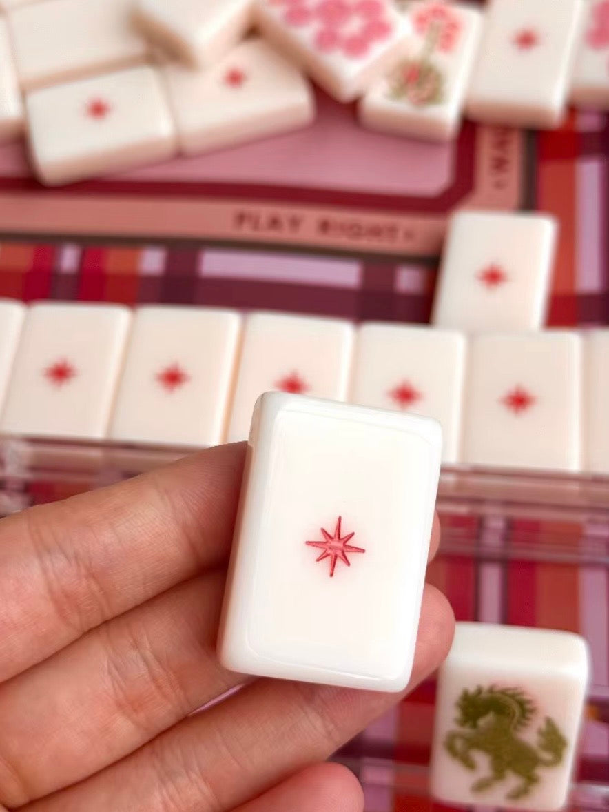 White and pink Cowgirl western, joker Mahjong tiles set and mat