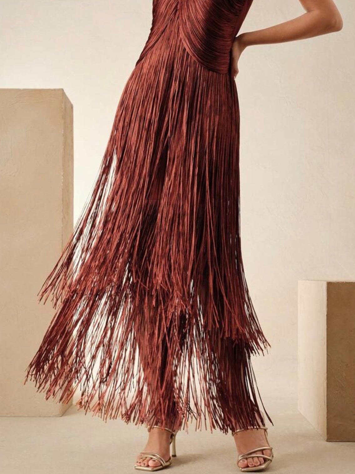 Fringe Luxe Halter Midi Dress – Statement Evening Dress