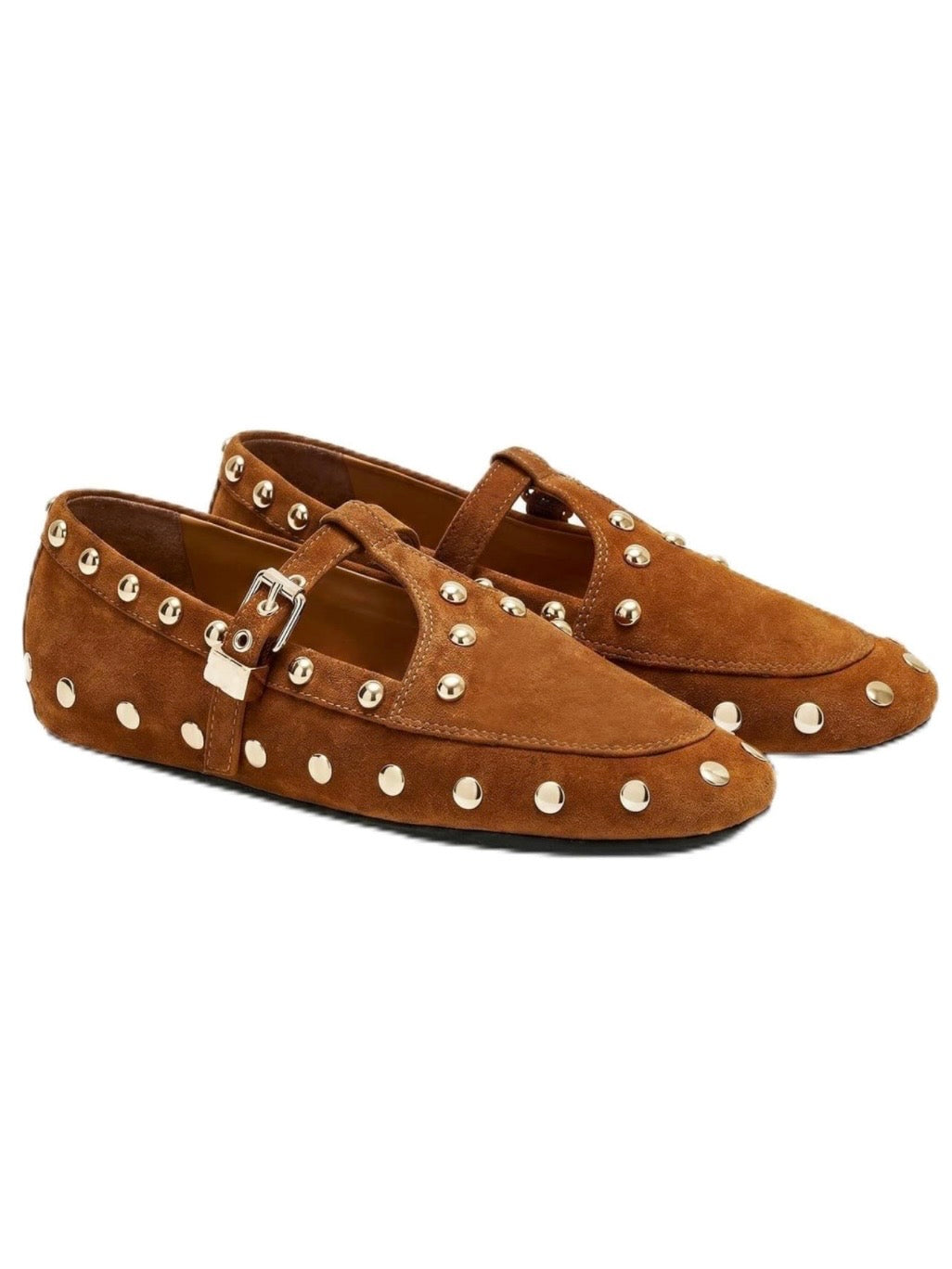 Ballet studded buckled flats shoes
