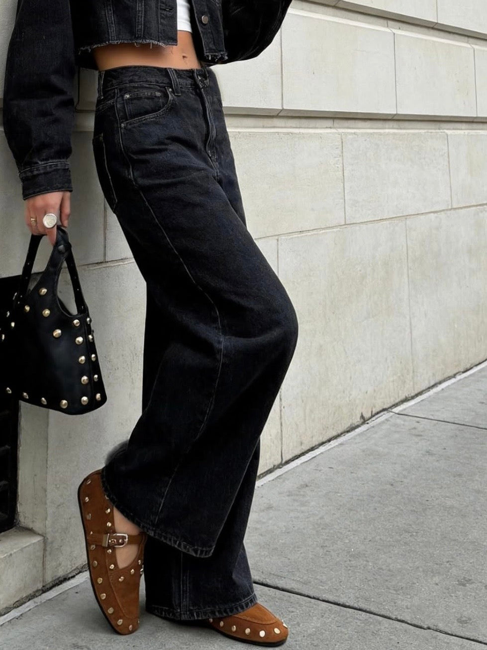 Ballet studded buckled flats shoes