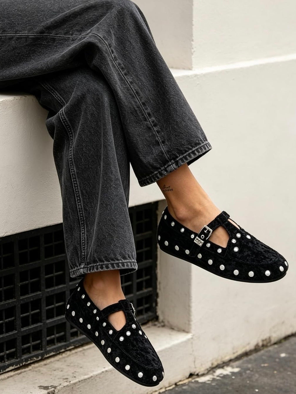 Ballet studded buckled flats shoes
