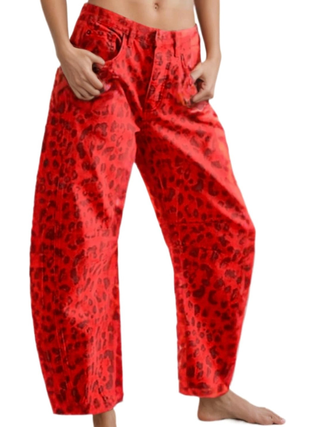 Red leopard print Pattern Barrel Pants