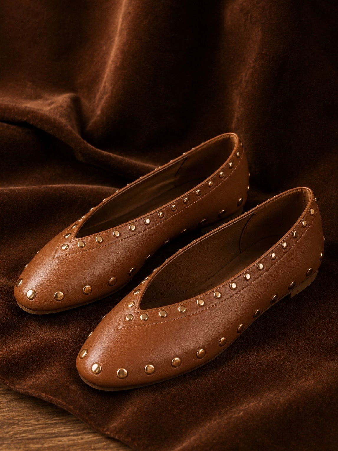 Ballet studded slip on flats shoes