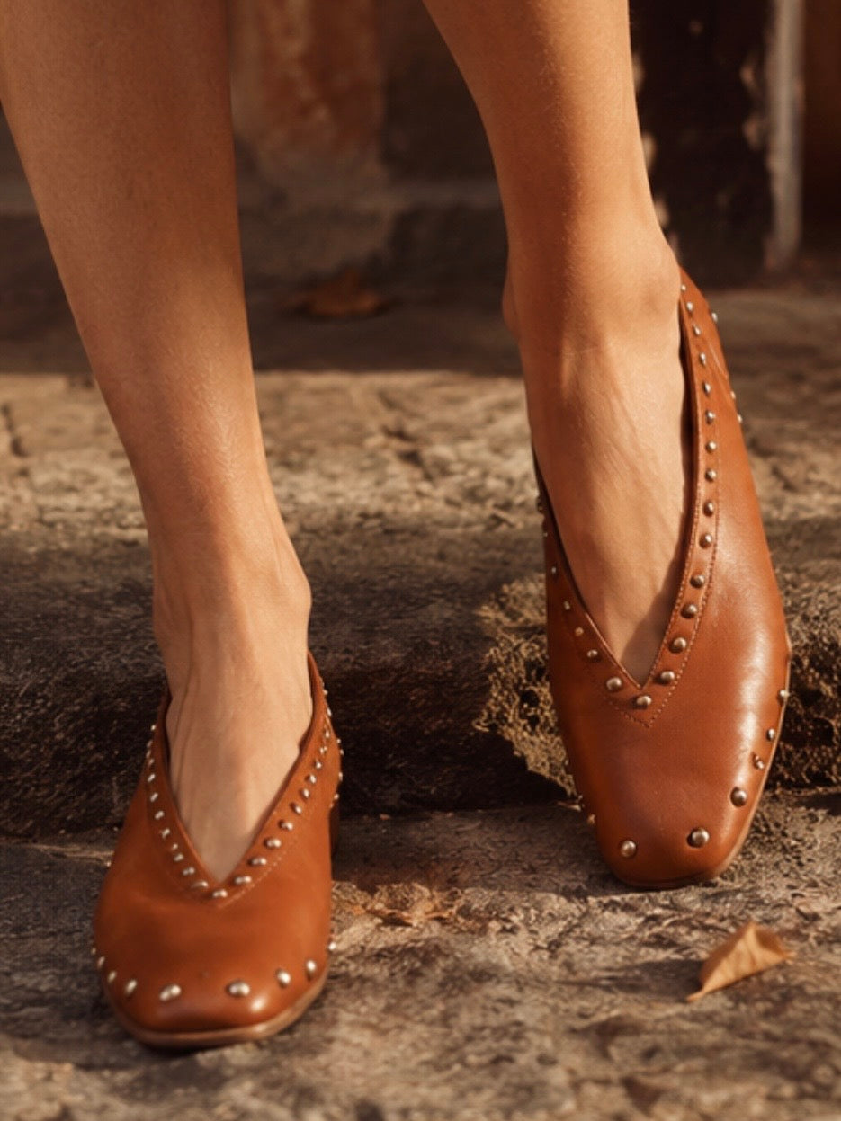 Ballet studded slip on flats shoes