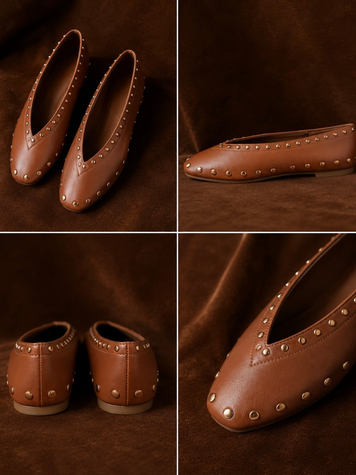 Ballet studded slip on flats shoes