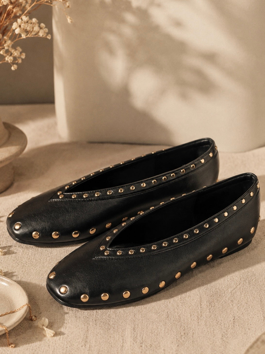 Ballet studded slip on flats shoes