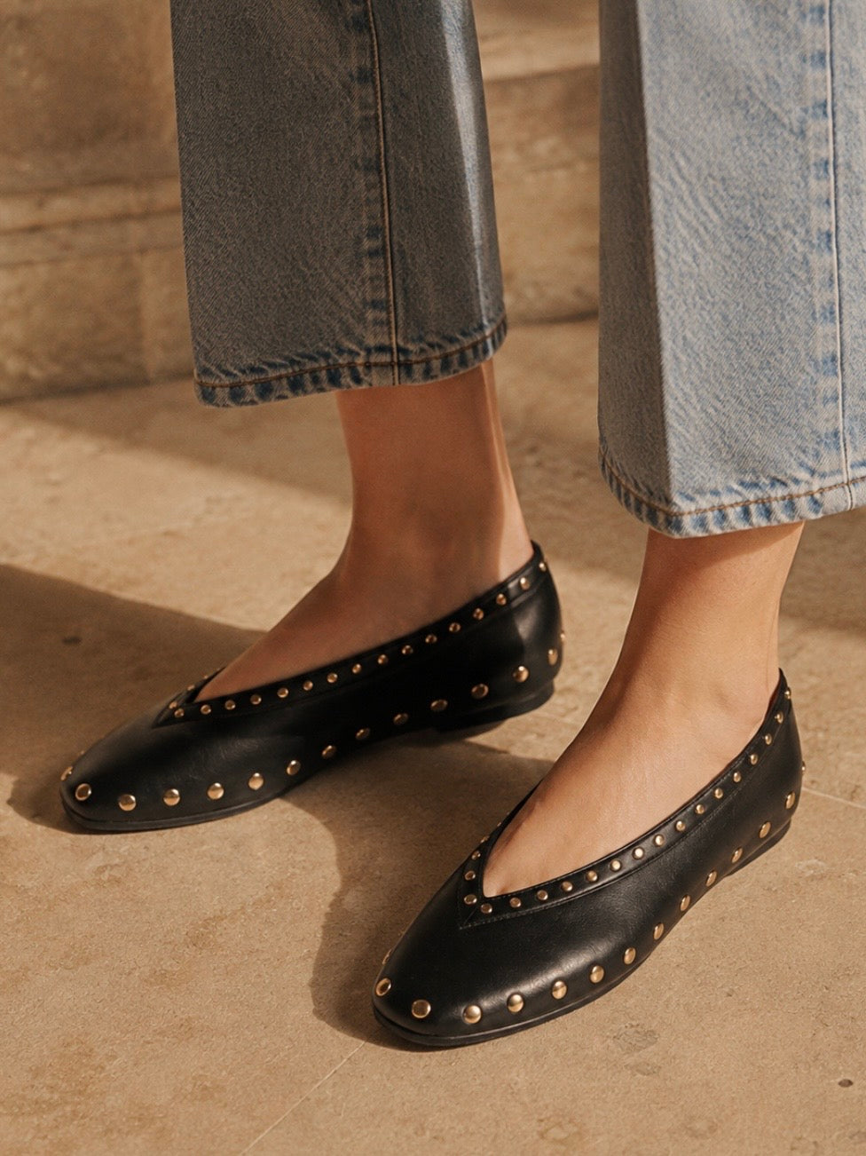 Ballet studded slip on flats shoes