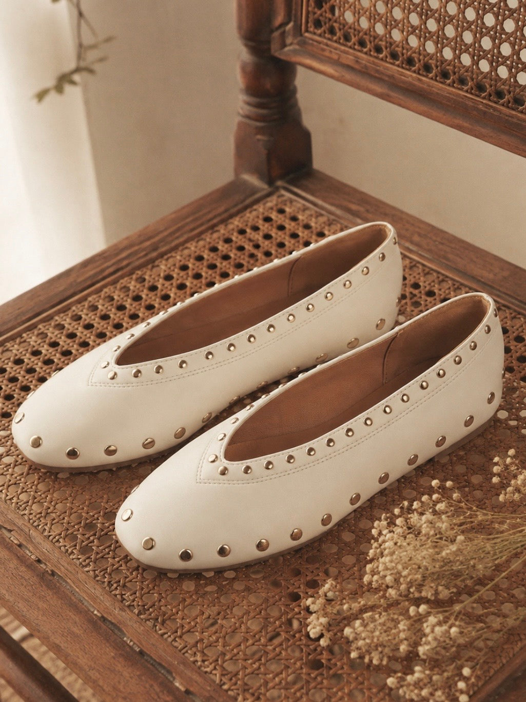 Ballet studded slip on flats shoes