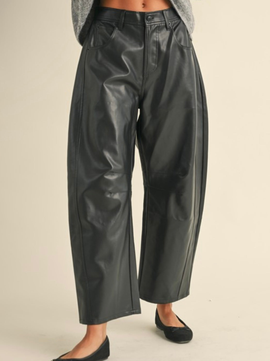 Black pleather Barrel Pants