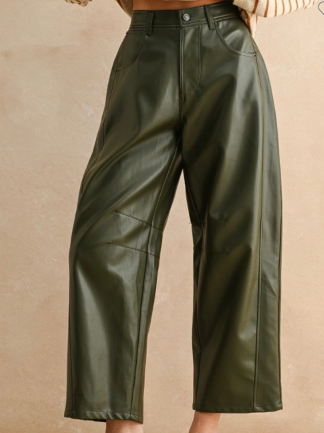 Green olive pleather Barrel Pants